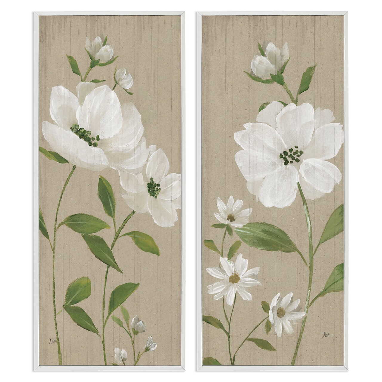Stupell Industries Cottage Blossoms on Beige 2pc Framed Giclee Wall Art Set Design by Nan